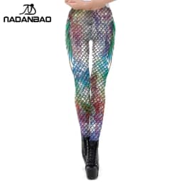 NADANBAO New Galaxy Leggings Women Sexy Mermaid Legging Fish Scale Leggins Fitness Colorful Elasticity Legins