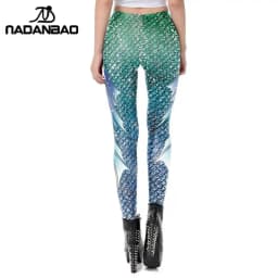 NADANBAO New Galaxy Leggings Women Sexy Mermaid Legging Fish Scale Leggins Fitness Colorful Elasticity Legins