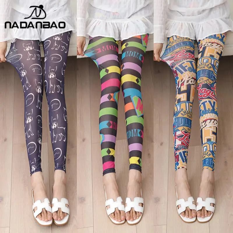 Nadanbao Summer Thin Cool Mesh Leggings Women Ultra-thin Sexy Pants 3D Printed Fashion Trousers Silk Slide Leggings for Dress