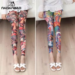 Nadanbao Summer Thin Cool Mesh Leggings Women Ultra-thin Sexy Pants 3D Printed Fashion Trousers Silk Slide Leggings for Dress