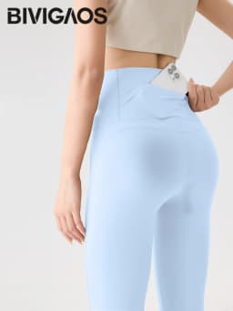 BIVIGAOS Naked Feeling Back Waist Pocket Sharkskin Micro Flared Leggings Women's Tight Sexy Sports Fitness Yoga Casual Pants
