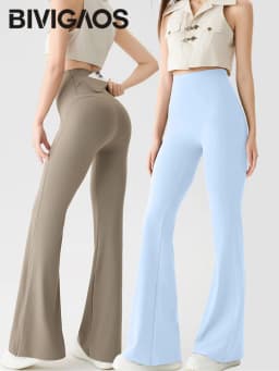 BIVIGAOS Naked Feeling Back Waist Pocket Sharkskin Micro Flared Leggings Women's Tight Sexy Sports Fitness Yoga Casual Pants