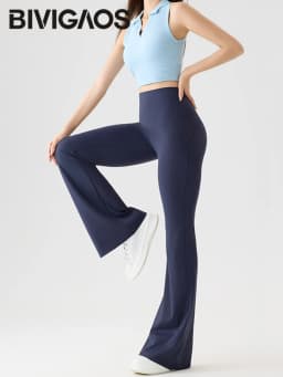 BIVIGAOS Naked Feeling Back Waist Pocket Sharkskin Micro Flared Leggings Women's Tight Sexy Sports Fitness Yoga Casual Pants