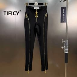 High Street Spring New High-Waisted Slimming Leggings Women's Multi-Zip Design Unique Underwear for Hip Lift and Thigh Sculpting