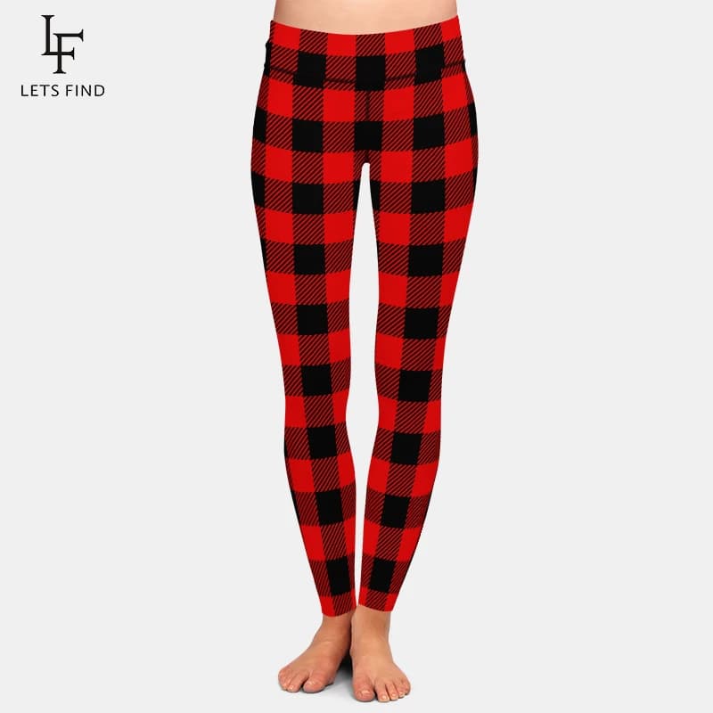 LETSFIND Hot Sale Women Leggings High Waist Sexy Women Pants 3D Plaid Print Fitness Slim Girls Stretch Leggings