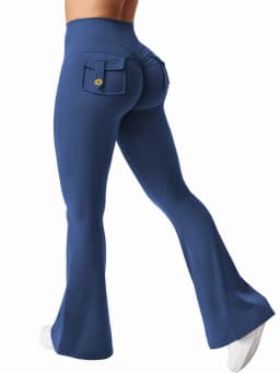 Women Flared Leggings with Pockets Gym Outdoor Fitness Athletic Workout Leggins Yoga Pants Sports Training Bell-bottomed Trouser