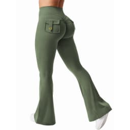 Women Flared Leggings with Pockets Gym Outdoor Fitness Athletic Workout Leggins Yoga Pants Sports Training Bell-bottomed Trouser
