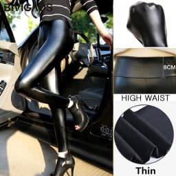 BIVIGAOS Fall Winter Women's Fleece Black Leather Pants Female PU Leggings Slim Skinny High Waist PU Leggings Trousers For Women