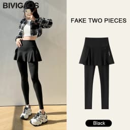 BIVIGAOS Spring New Fake Two Pieces Sharkskin Leggings Skirt Pants Women's Tight-Fitting Yoga Pantskirt Sport Fitness Leggings