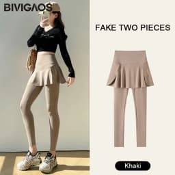 BIVIGAOS Spring New Fake Two Pieces Sharkskin Leggings Skirt Pants Women's Tight-Fitting Yoga Pantskirt Sport Fitness Leggings