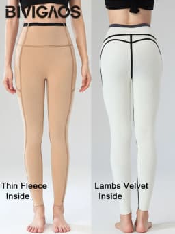 BIVIGAOS Autumn Winter Fleece Pocket Sharkskin Leggings Women High Waist Tight-Fit Velvet Thickened Warm Sports Running Leggings
