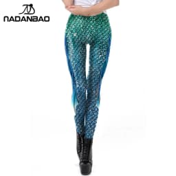 NADANBAO Galaxy Mermaid Leggings Women Workout Fitness Legging Colorful Fish Scales  Printed Leggins