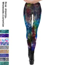 NADANBAO Galaxy Mermaid Leggings Women Workout Fitness Legging Colorful Fish Scales  Printed Leggins