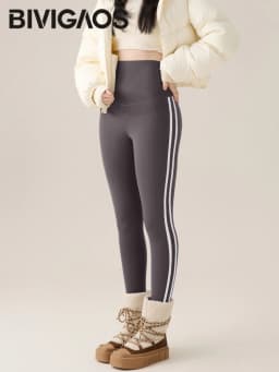 BIVIGAOS New Autumn White Striped Light Fleece Leggings Women Winter Pants High Waist Slim Velvet Thick Sport Warm Leggings