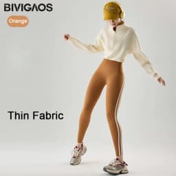 BIVIGAOS New Autumn White Striped Light Fleece Leggings Women Winter Pants High Waist Slim Velvet Thick Sport Warm Leggings