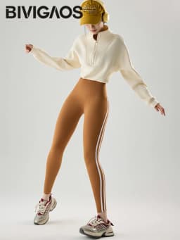 BIVIGAOS New Autumn White Striped Light Fleece Leggings Women Winter Pants High Waist Slim Velvet Thick Sport Warm Leggings
