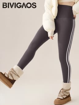BIVIGAOS New Autumn White Striped Light Fleece Leggings Women Winter Pants High Waist Slim Velvet Thick Sport Warm Leggings