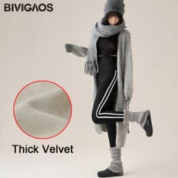 BIVIGAOS New Autumn White Striped Light Fleece Leggings Women Winter Pants High Waist Slim Velvet Thick Sport Warm Leggings