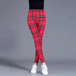 BornToGirl Sexy Tights Leggings Women Autumn Winter Slim High Waist Black Blue Red Brown Khaki Plaid Skinny Pants Leggings Pants
