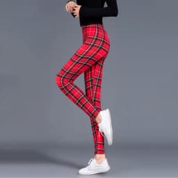 BornToGirl Sexy Tights Leggings Women Autumn Winter Slim High Waist Black Blue Red Brown Khaki Plaid Skinny Pants Leggings Pants