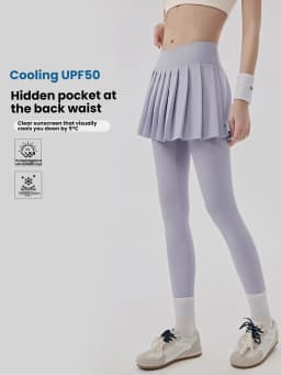 Women's Cooling Sun Protection Yoga Pants with Skirt Fake Two Pieces Anti-Exposure Pockets Pilates Tight Workout Leggings Women
