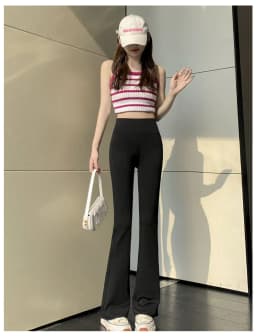 High Waist Slimming Yoga Pants Women's Spring Autumn Style Bell Bottom Sharkskin Pants Tummy Control Butt Lifting Base Layer