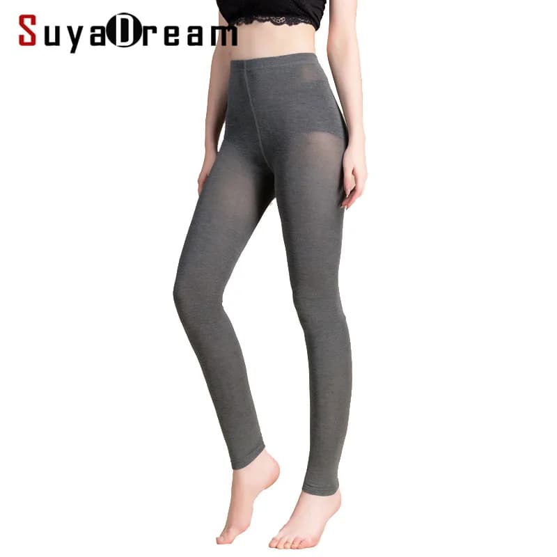 SuyaDream Women Leggings 50%Silk 30%Cotton 20%Spandex Solid slim leggings Full length bottoming pants 2022 New Black Gray