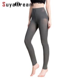 SuyaDream Women Leggings 50%Silk 30%Cotton 20%Spandex Solid slim leggings Full length bottoming pants 2022 New Black Gray