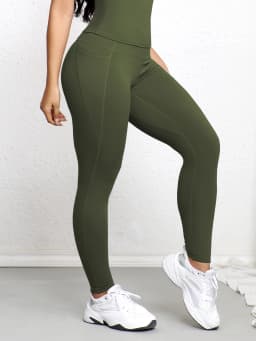 Women's High Waist Leggings With Pockets Stretch Yoga Pants Tights Push Up Fitness Running Sportswear Solid Color Pants