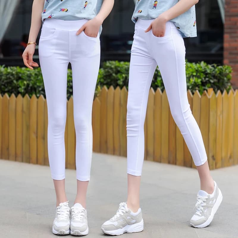 High Waist Thin White Women's Base Layer Pants Summer Slim Fit Seven Nine Leggings Orange Ni Brand Affordable Fashion
