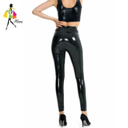 Leggings Women Black Shiny Push Up Leggings Leather Pants High Waist Elastic Trousers Stretch Latex Tights Ankle-Length Pants