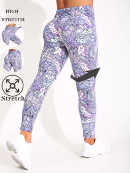Purple Pink Leaf Printed Casual Tight Pants For Women High Elasticity Fitness And Yoga Pants Sexy Nine Point Pencil Pants