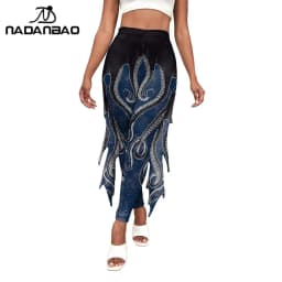 Nadanbao Colorful Mermaid Scale Print Fringe Leggings Women Fantasy Cosplay Pants Mid Waist Rave Party Tight Lady Fashion Bottom