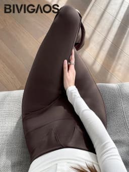 BIVIGAOS 2026 Spring Autumn New Waist Revers Collar Micro Flared Leggings Women's High Waist Casual Fashion Slim Trumpet Pants