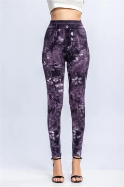Women Print Imitation Denim Legggings Stretchy Slim Tights High Waist Hip Liftting Casul Pants Workout Running Gym Pants