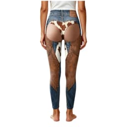 Retro 3D Print Cowboy Style Funny Women Leggings Fake Two-Piece Faux Denim-Like Long Pants High Waist Gym Workout Yoga Leggings