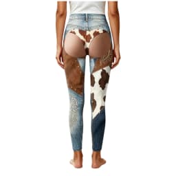 Retro 3D Print Cowboy Style Funny Women Leggings Fake Two-Piece Faux Denim-Like Long Pants High Waist Gym Workout Yoga Leggings