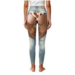 Retro 3D Print Cowboy Style Funny Women Leggings Fake Two-Piece Faux Denim-Like Long Pants High Waist Gym Workout Yoga Leggings