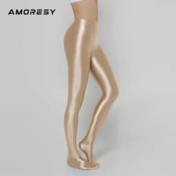 AMORESY Glossy Satin High-Waist Plus Size Pantyhose Sexy Silk Smooth Fitness Sports Tights Japanese Style Women's Leggings