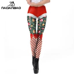 NADANBAO Christmas Elf Leggings Women Carnival Costume Xmas Sexy Tights Holiday Gift Pants 3D Pattern Streetwear Fitness Clothes
