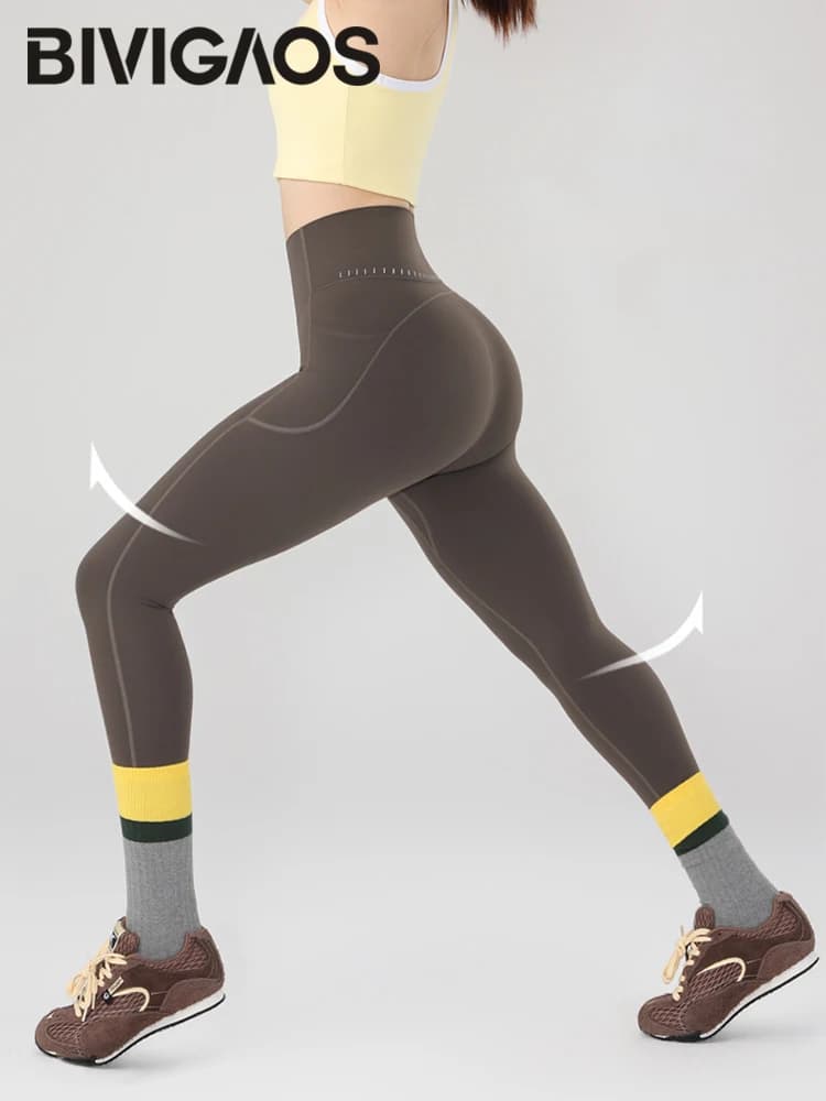 BIVIGAOS Spring Autumn Reflective Strip Side Pocket Yoga Leggings Women High Waist Hip Lift Sports Fitness Sharkskin Leggings