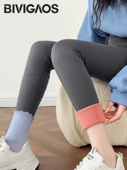BIVIGAOS Autumn Winter Pink Velvet Shark Leggings Women Fleece High Waist Thick Warm Leggings Gray Casual Sports Yoga Leggings
