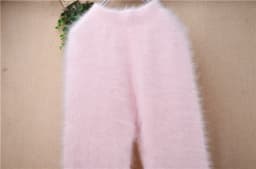 Ladies Women Fashion Sweet Pink Angora Rabbit Hair Knitted Warm Soft Autumn Winter Underwear High‑waisted Thermal Pants Trousers