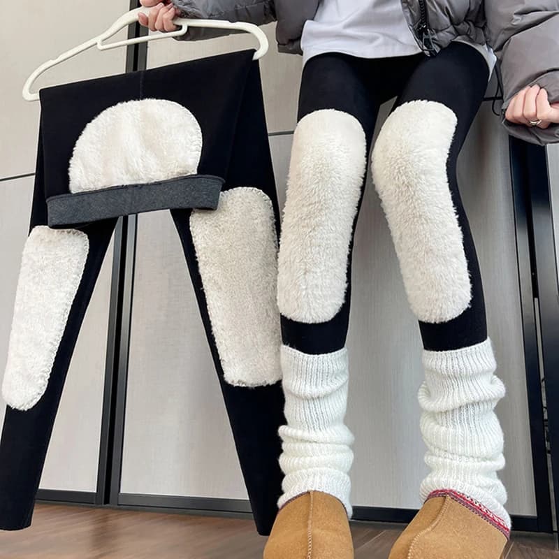 Women's Winter Fleece Lined Thermal Pants Elastic High Waist Slim Fit Thicken Legging Woman Waist Knee Protection Long Pants