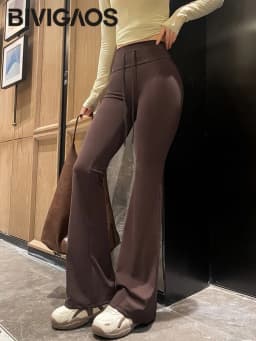 BIVIGAOS Autumn New Drawstring High Waist Micro Flared Leggings Women Slim Fit Elastic Fashionable Casual Sports Flared Pants