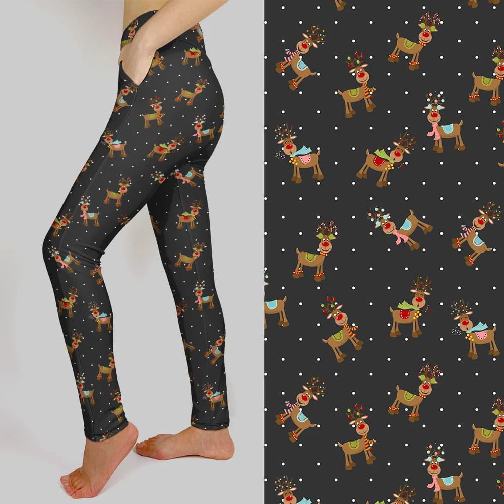 LETSFIND New Women 3D Red Nosed Reindeer Digital Print Pocket Fitness Leggings High Waist Womens Elastic Leggins Inside Pockets