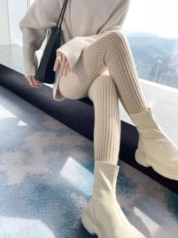 Women's High Waist Thickened Knitted Slimming Base Layer Pants Autumn Winter Warm Fashionable Nine Points Pants Casual Wear