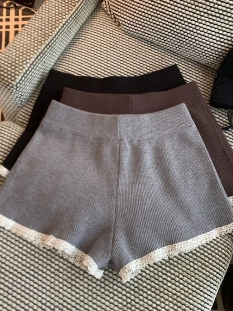 New Elegant Knitted A-Line Short Pants Soft Casual Pants High Waist Briefs Polyester Fiber High Waist Bum-Lifting Spring Season