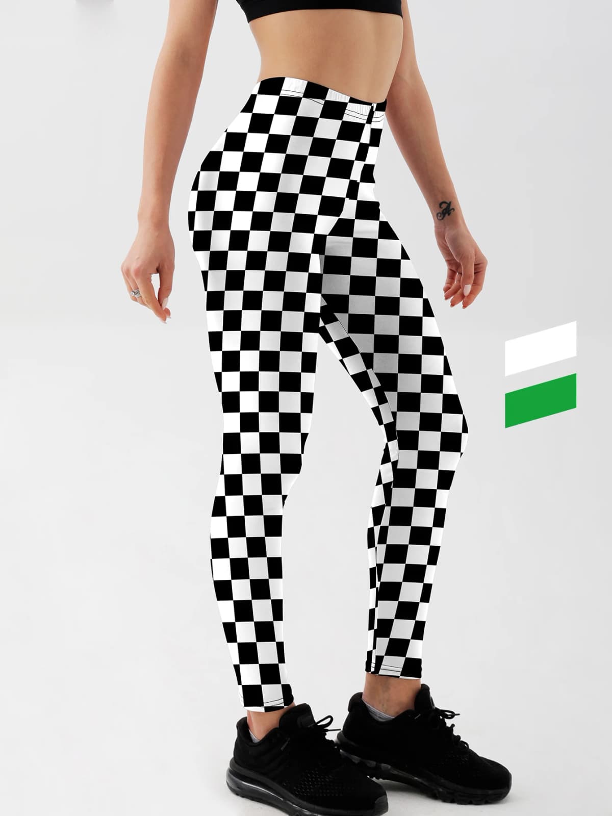 Fashion Women Squares Printed Leggings For Fitness High Waist Gym Legging Workout Women Black&white&Green Printed Leggings