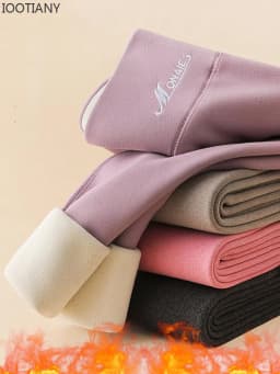 IOOTIANY Winter Leggings High Waist Women's Thermal Velvet Leggings Thicken Warm Pants Slimming Tights With Fleece Stretch Thick